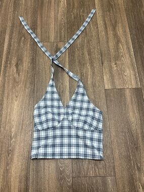 Hollister Blue and White Plaid Halter Crop Top